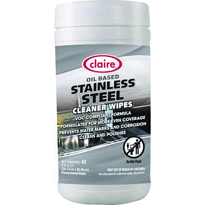 Claire Stainless Steel Cleaner Wipes, 9.5 x 12, Citrus, Purple, 40 Wipes/Canister, 6 Canisters/Carton (993)