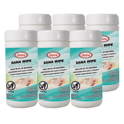 Claire Sana Wipe, 8 x 6, Fresh Wintergreen Scent, White, 6/Carton (973)