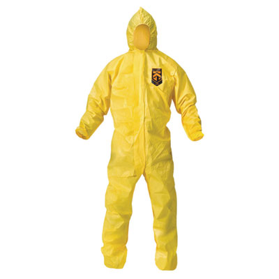 KleenGuard A70 Chemical Spray Protection Coveralls, Elastic Wrists, Ankles, Hood, 2X-Large, Yellow, 12/Carton (09815)