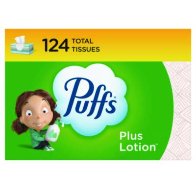 Puffs Plus Lotion Facial Tissue, 2-Ply, White, 124 Sheets/Box, 24 Boxes/Carton (39346CT)