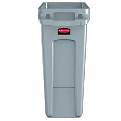 Rubbermaid Commercial Slim Jim Waste Container with Handles, 16 gal, Plastic, Light Gray (1971258)