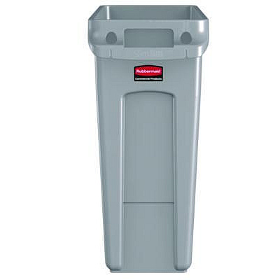 Rubbermaid Commercial Slim Jim Waste Container with Handles, 16 gal, Plastic, Light Gray (1971258)