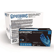 GloveWorks by AMMEX Industrial Vinyl Gloves, Powder-Free, Small, 3 mil Thick, 9.5" Long, Blue, 100/Box, 10 Boxes/Carton (IVBPF42100)