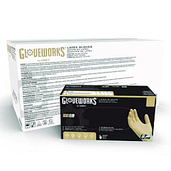 GloveWorks by AMMEX Extra Thick Latex Disposable Gloves, Powder-Free, Small, 6 mil Thick, 9.5" Long, Ivory, 100/Box, 10 Boxes/Carton (ILHD42100)