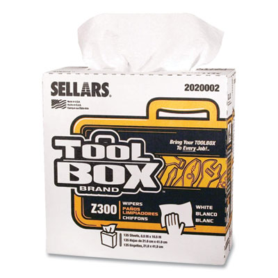 TOOLBOX Z300 Pop-Up Wipers, 1-Ply, 8.5 x 16.5, White, 8/Carton (2020002)