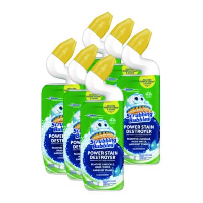 Scrubbing Bubbles Power Stain Destroyer Toilet Bowl Disinfectant, Rainshower Scent, 24 oz Bottle, 6/Carton (387234)