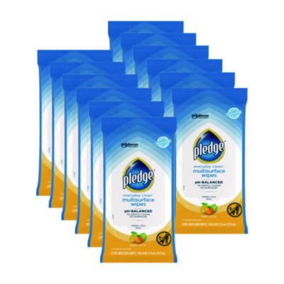 Pledge Multi-Surface Cleaner Wet Wipes, Cloth, 7 x 10, Fresh Citrus, White, 25/Pack, 12 Packs/Carton (336274)