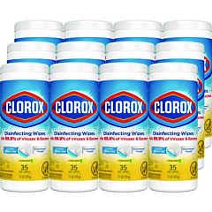 Clorox Disinfecting Wipes, Bleach Free Cleaning Wipes, 1-Ply, 7 x 8, Crisp Lemon, White, 35/Canister, 12 Canisters/Carton (01594CT)