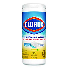 Clorox Disinfecting Wipes, Bleach Free Cleaning Wipes, 1-Ply, 7 x 8, Crisp Lemon, White, 35/Canister (01594EA)