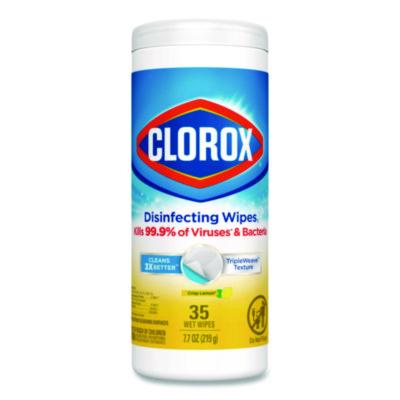 Clorox Disinfecting Wipes, Bleach Free Cleaning Wipes, 1-Ply, 7 x 8, Crisp Lemon, White, 35/Canister (01594EA)