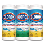 Clorox Disinfecting Wipes, 1-Ply, 7 x 8, (1) Fresh Scent/(2) Crisp Lemon, White, 35/Canister, 3 Canisters/Pack (30112)