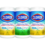 Clorox Disinfecting Wipes, Value Pack, Bleach Free Cleaning Wipes, 1-Ply, 7x8, Fresh Scent/Citrus Blend, White, 75/Canister, 3/Pack (30208PK)