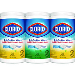 Clorox Disinfecting Wipes, Value Pack, Bleach Free Cleaning Wipes, 1-Ply, 7x8, Fresh Scent/Citrus Blend, White, 75/Canister, 3/Pack (30208PK)