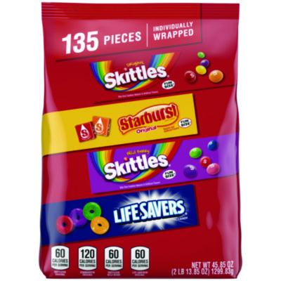MARS Skittles, Starburst and Life Savers Fun Size Fruity Candy Assortment, 45.85 oz Bag, 135 Pieces, Individually Wrapped (29689)
