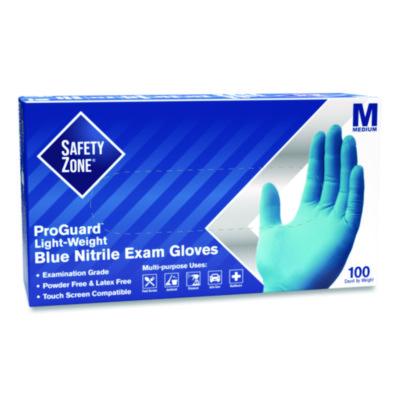 Safety Zone ProGuard Nitrile Gloves, Powder-Free, Medium, 3 mil (Palm), 3.5 mil (Fingers), Blue, 100/Box, 10 Boxes/Carton (GNPRMD1A)