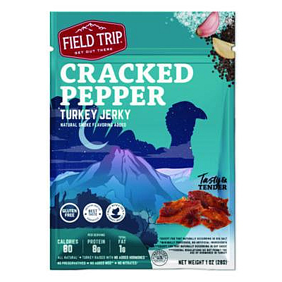 Field Trip Turkey Jerky, Cracked Pepper Turkey, 1 oz Bag, 12 Bags/Carton (FLD00508)