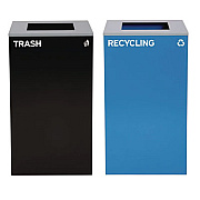 Alpine Industries 29 Gallon Trash/Recycling Cans, Steel, Blue Recycling Can with Square Lid, Black Trash Can with Square Lid (4450BLKKIT1)