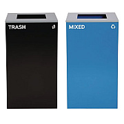 Alpine Industries 29 Gallon Trash/Recycling Cans, Steel, Blue Mixed Recycling Can with Square Lid, Black Trash Can with Square Lid (4450BLKKIT2)