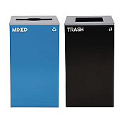 Alpine Industries 29 Gallon Trash/Recycling Cans, Steel, Blue Mixed Recycling with Mixed Lid, Black Trash Can with Square Lid (4450BLKKIT3)