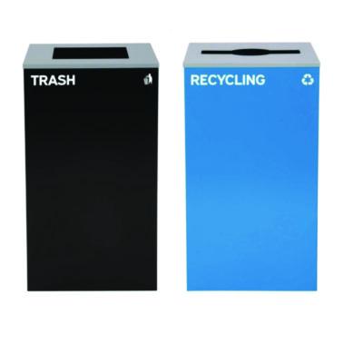 Alpine Industries 29 Gallon Trash/Recycling Cans, Steel, Blue Recycling with Mixed Lid, Black Trash Can with Square Lid (4450BLKKIT4)
