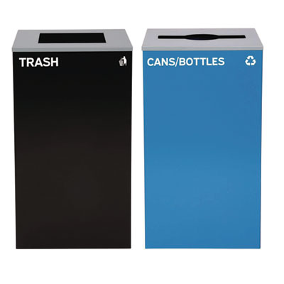 Alpine Industries 29 Gallon Trash/Recycling Cans, Steel, Blue Cans/Bottles Recycling with Mixed Lid, Black Trash Can with Square Lid (4450BLKKIT5)