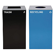 Alpine Industries 29 Gallon Trash/Recycling Cans, Steel, Blue Recycling with Circle Lid, Black Trash Can with Square Lid (4450BLKKIT6)