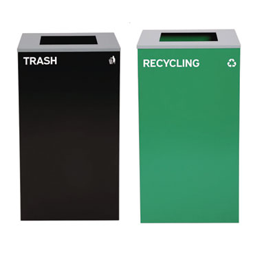 Alpine Industries 29 Gallon Trash/Recycling Cans, Steel, Green Recycling Can with Square Lid, Black Trash Can with Square Lid (4450BLKKIT8)