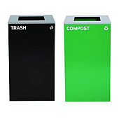 Alpine Industries 29 Gallon Trash/Recycling Cans, Steel, Green Compost Can with Square Lid, Black Trash Can with Square Lid (4450BLKKIT9)