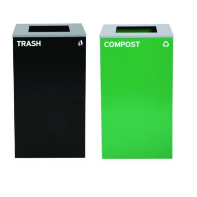 Alpine Industries 29 Gallon Trash/Recycling Cans, Steel, Green Compost Can with Square Lid, Black Trash Can with Square Lid (4450BLKKIT9)
