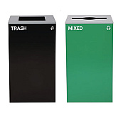 Alpine Industries 29 Gallon Trash/Recycling Cans, Steel, Green Mixed Recycling Can with Mixed Lid, Black Trash Can with Square Lid (4450BLKKIT11)