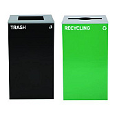 Alpine Industries 29 Gallon Trash/Recycling Cans, Steel, Green Recycling Can with Mixed Lid, Black Trash Can with Square Lid (4450BLKKIT12)