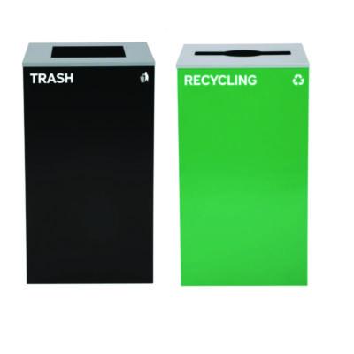 Alpine Industries 29 Gallon Trash/Recycling Cans, Steel, Green Recycling Can with Mixed Lid, Black Trash Can with Square Lid (4450BLKKIT12)