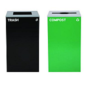Alpine Industries 29 Gallon Trash/Recycling Cans, Steel, Green Compost Can with Mixed Lid, Black Trash Can with Square Lid (4450BLKKIT13)