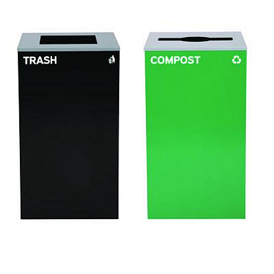 Alpine Industries 29 Gallon Trash/Recycling Cans, Steel, Green Compost Can with Mixed Lid, Black Trash Can with Square Lid (4450BLKKIT13)