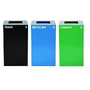 Alpine Industries 29 Gallon Trash/Recycling Cans, Steel, Blue Recycling Can, Green Compost Can, Black Trash Can with Square Lids (4450BLKKIT14)