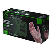 X3 by AMMEX Polyethylene Food Safe Industrial Gloves, Powder-Free, Large, Clear, 500/Box (PGLOVEL500)
