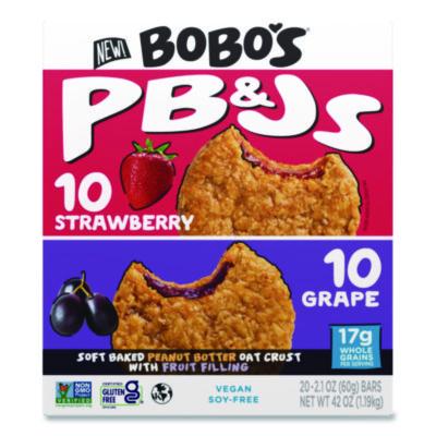 Bobo's PB and J Variety Pack, Peanut Butter/Grape and Peanut Butter/Strawberry, 2.1 oz Bar, 12/Box (00478)