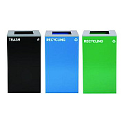 Alpine Industries 29 Gallon Trash/Recycling Cans, Steel, Blue Recycling Can, Green Recycling Can, Black Trash Can with Square Lids (4450BLKKIT17)