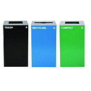 Alpine Industries 29 Gallon Trash/Recycling Cans, Steel, Blue Recycling Can/Mixed Lid, Green Compost Can and Black Trash Can with Square Lids (4450BLKKIT18)