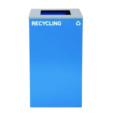 Alpine Industries 29 Gallon Trash/Recycling Cans, Steel, Blue Recycling Can with Square Lid (4450KITBLUSR)