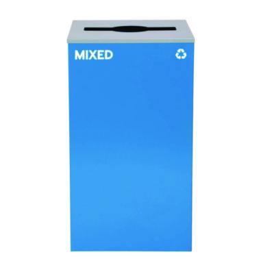 Alpine Industries 29 Gallon Trash/Recycling Cans, Steel, Blue Mixed Recycling Can with Mixed Lid (4450KITBLUMM)