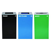 Alpine Industries 29 Gallon Trash/Recycling Cans, Steel, Blue Recycling and Black Trash Cans w/Square Lid, Green Mixed Recycling Can Mixed Lid (4450BLKKIT22)