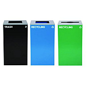Alpine Industries 29 Gallon Trash/Recycling Cans, Steel, Blue Recycling Can and Black Trash Can w/Sq Lid, Green Recycling Can with Mixed Lid (4450BLKKIT21)