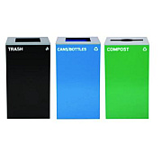 Alpine Industries 29 Gallon Trash/Recycling Cans, Steel, Blue Cans/Bottles Recycling and Black Trash Can w/Sq Lid, Green Compost Can Mixed Lid (4450BLKKIT25)