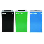 Alpine Industries 29 Gallon Trash/Recycling Cans, Steel, Blue Recycling Can w/Mixed Lid, Green Recycling Can and Black Trash Can with Sq Lid (4450BLKKIT26)