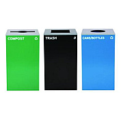 Alpine Industries 29 Gallon Trash/Recycling Cans, Steel, Blue Cans/Bottles Recycling w/Circle Lid, Green Compost w/Mixed Lid, BK Trash w/Sq Lid (4450BLKKIT38)