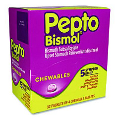 Pepto-Bismol Chewable Tablets, Original Flavor, 32 Packets of 4 Tablets/Box (00201)