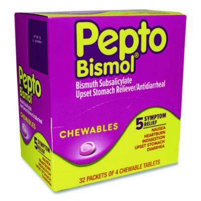 Pepto-Bismol Chewable Tablets, Original Flavor, 32 Packets of 4 Tablets/Box (00201)