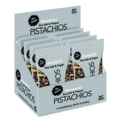 Wonderful No Shells Sea Salt and Pepper Pistachios, 2.25 oz Pack, 8/Box (PAR70144)