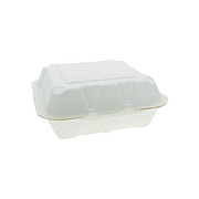 Pactiv Evergreen EarthChoice PFAS Free Compostable Hinged Lid Container, 9 x 9 x 3.5, White, Sugarcane, 150/Carton (YMCH0901BB)
